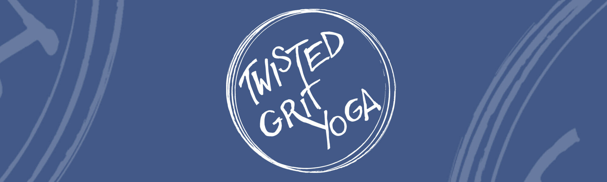 Twisted Grit Yoga logo on a blue background